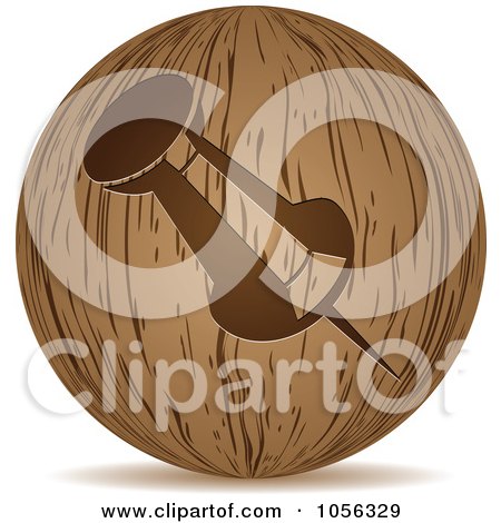 Royalty-Free Vector Clip Art Illustration of a 3d Wooden Push Pin Sphere Icon by Andrei Marincas