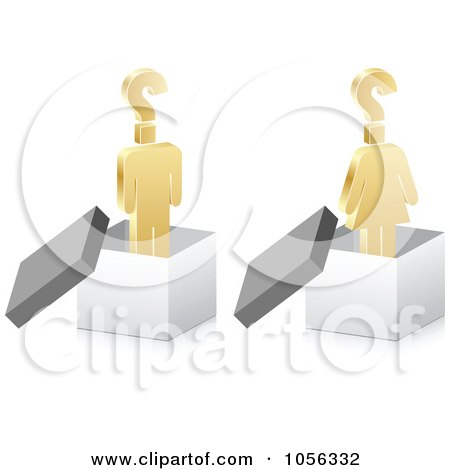 Royalty-Free Vector Clip Art Illustration of a Digital Collage Of 3d Golden People With Questions In Boxes by Andrei Marincas