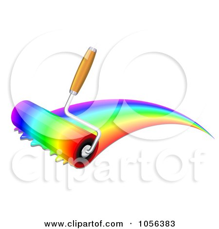 Royalty-Free Vector Clip Art Illustration of a Paint Roller Painting Rainbow Colors by Oligo