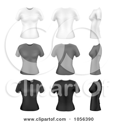 Royalty-Free Vector Clip Art Illustration of a Digital Collage Of White, Gray And Black Women's T Shirts by vectorace