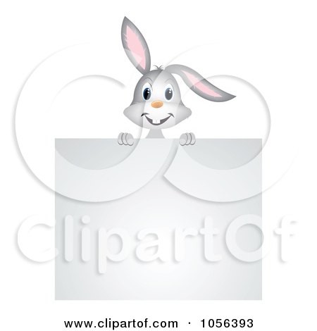 Royalty-Free Vector Clip Art Illustration of a Gray Rabbit Looking Over A Blank Sign Board by vectorace
