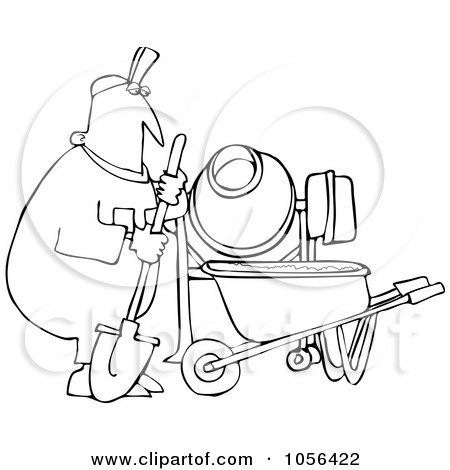 Royalty-Free Vector Clip Art Illustration of a Coloring Page Outline Of A Worker Man Mixing Cement by djart