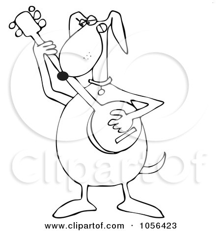 Royalty-Free Vector Clip Art Illustration of a Coloring Page Outline Of A Dog Playing A Banjo by djart
