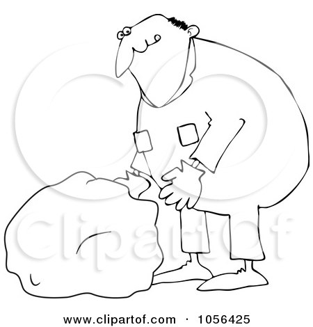 Royalty-Free Vector Clip Art Illustration of a Coloring Page Outline Of A Worker Man Picking Up A Rock by djart