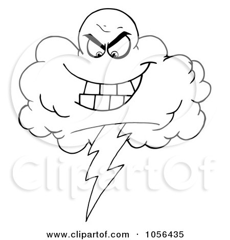 Royalty-Free Vector Clip Art Illustration of an Outlined Evil Lightning Storm Cloud by Hit Toon