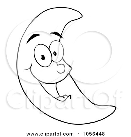 Royalty-Free Vector Clip Art Illustration of a Coloring Page Outline Of A Happy Crescent Moon by Hit Toon