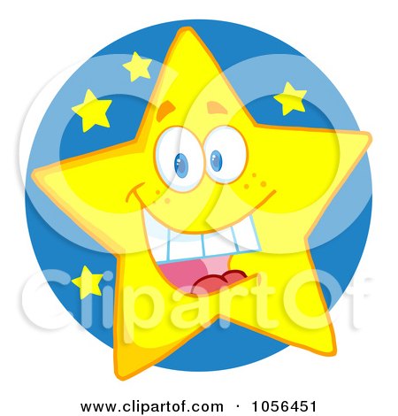 Royalty-Free Vector Clip Art Illustration of a Cheerful Yellow Star Over A Blue Circle by Hit Toon