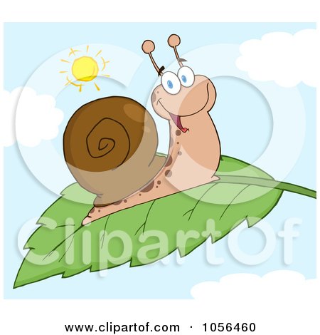 Royalty-Free Vector Clip Art Illustration of a Cheerful Snail On A Leaf On A Sunny Day by Hit Toon