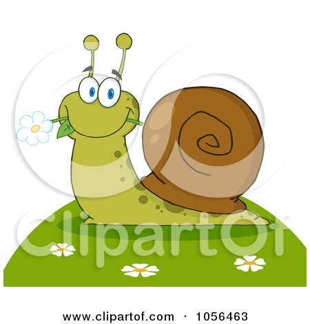 Royalty-Free Vector Clip Art Illustration of a Snail Eating A Flower On A Hill by Hit Toon