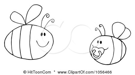 Royalty-Free Vector Clip Art Illustration of an Outlined Pudgy Baby Bee With A Parent by Hit Toon