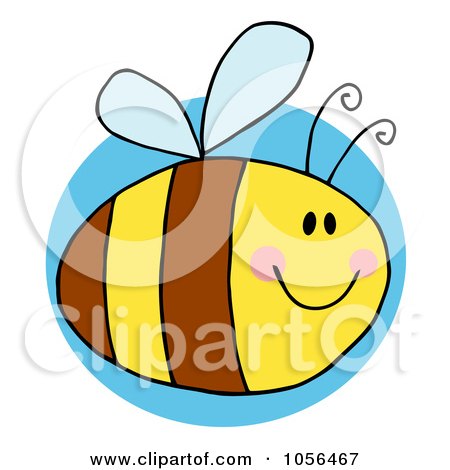 Royalty-Free Vector Clip Art Illustration of a Pudgy Bee Over A Blue Circle by Hit Toon