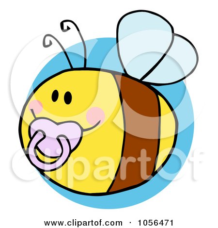 Royalty-Free Vector Clip Art Illustration of a Pudgy Baby Bee With A Pacifier Over A Blue Circle by Hit Toon