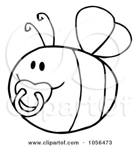Royalty-Free Vector Clip Art Illustration of an Outlined Pudgy Baby Bee With A Pacifier by Hit Toon