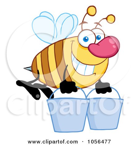 Royalty-Free Vector Clip Art Illustration of a Worker Bee Carrying Two Buckets by Hit Toon