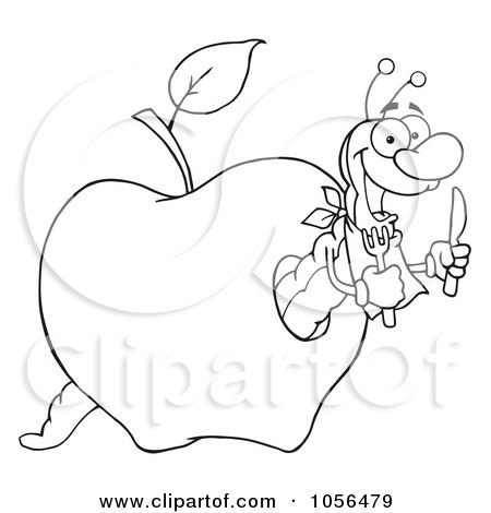 Royalty-Free Vector Clip Art Illustration of an Outlined Hungry Worm In An Apple by Hit Toon