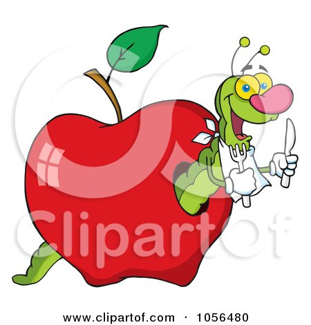 Royalty-Free Vector Clip Art Illustration of a Hungry Worm In A Red Apple by Hit Toon