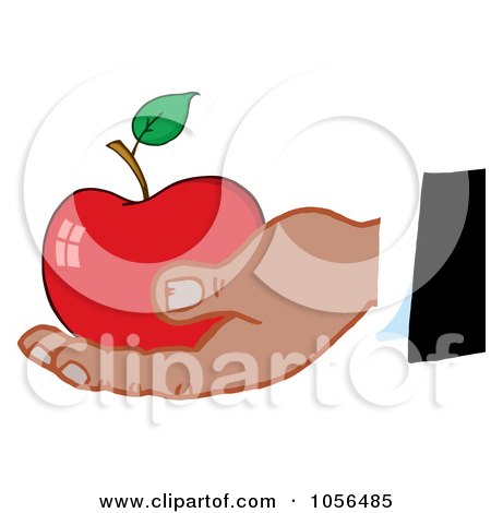 Royalty-Free Vector Clip Art Illustration of a Black Hand Holding A Red Apple by Hit Toon
