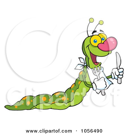 Royalty-Free Vector Clip Art Illustration of a Hungry Caterpillar With A Bib And Silverware by Hit Toon