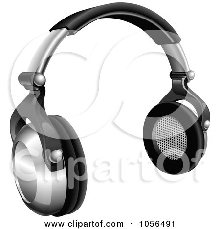 Royalty-Free Vector Clip Art Illustration of a 3d Pair Of Silver And Black Headphones by AtStockIllustration