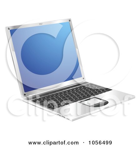Royalty-Free Vector Clip Art Illustration of a 3d Open Laptop With A Blue Screen by AtStockIllustration