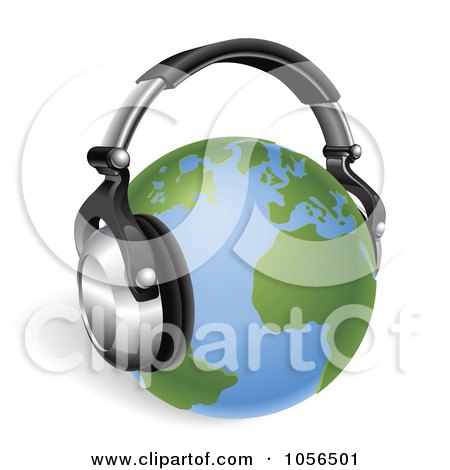 Royalty-Free Vector Clip Art Illustration of a 3d Globe With Headphones by AtStockIllustration