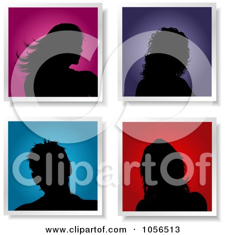 Royalty-Free Vector Clip Art Illustration of a Digital Collage Of Four Silhouetted Female Avatars by KJ Pargeter