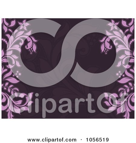 Royalty-Free Vector Clip Art Illustration of a Dark Purple Floral Background With Vine Borders by KJ Pargeter