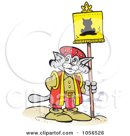 Royalty-Free Vector Clip Art Illustration of a Christopher Columbus Explorer Cat Posting A Flag by Johnny Sajem