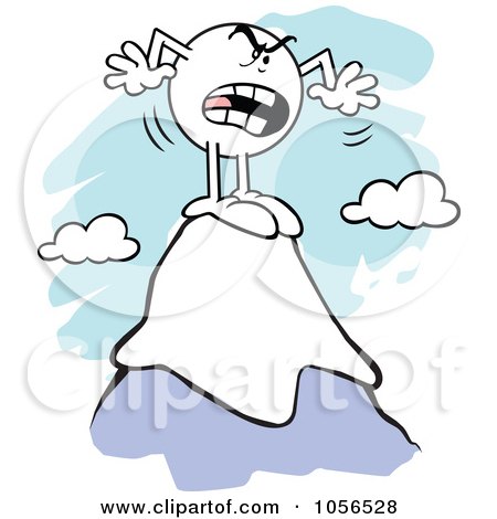 Royalty-Free Vector Clip Art Illustration of an Angry Moodie Character Standing On Top Of A Mountain by Johnny Sajem