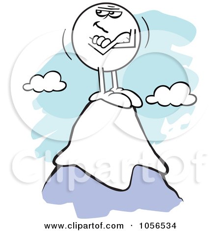 Royalty-Free Vector Clip Art Illustration of a Smug Moodie Character Standing On Top Of A Mountain by Johnny Sajem