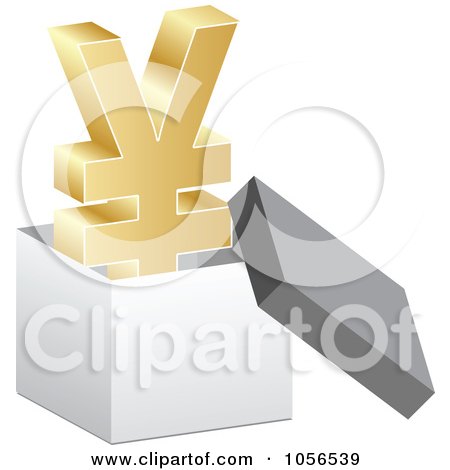 Royalty-Free Vector Clip Art Illustration of a 3d Golden Yen Symbol In A Box by Andrei Marincas