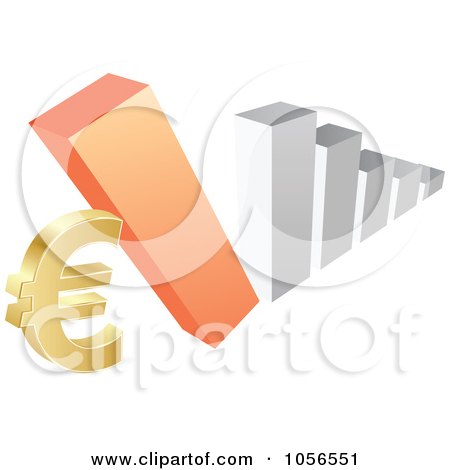 Royalty-Free Vector Clip Art Illustration of a Bar Graph Falling Down On A Euro Symbol by Andrei Marincas