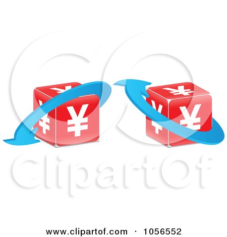 Royalty-Free Vector Clip Art Illustration of a Digital Collage Of Red Yen Cubes With Blue Arrows by Andrei Marincas