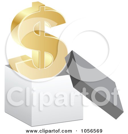 Royalty-Free Vector Clip Art Illustration of a 3d Golden Dollar Symbol In A Box by Andrei Marincas