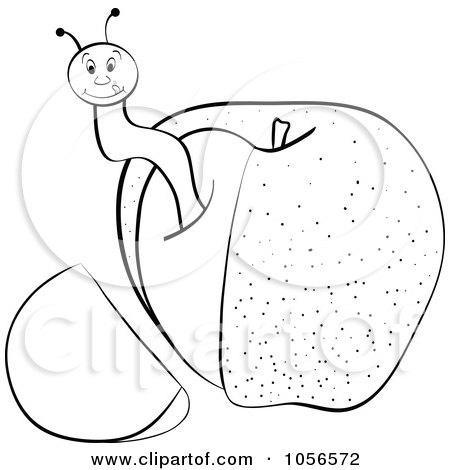 Royalty-Free Vector Clip Art Illustration of an Outlined Worm In An Apple With A Cut Off Wedge by Andrei Marincas