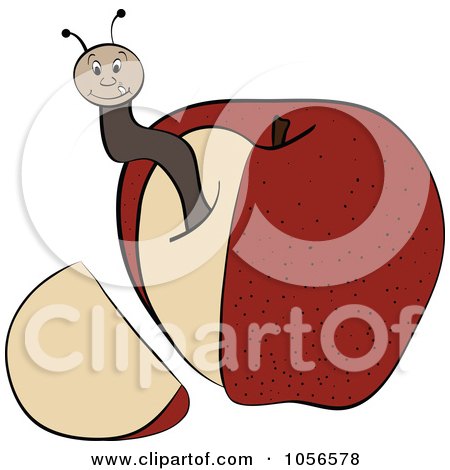 Royalty-Free Vector Clip Art Illustration of a Worm In An Apple With A Cut Off Wedge by Andrei Marincas
