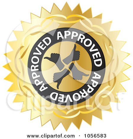 Royalty-Free Vector Clip Art Illustration of a Gold Thumbs Up Approved Seal by Andrei Marincas