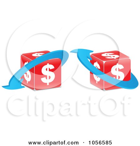 Royalty-Free Vector Clip Art Illustration of a Digital Collage Of Red Dollar Cubes With Blue Arrows by Andrei Marincas