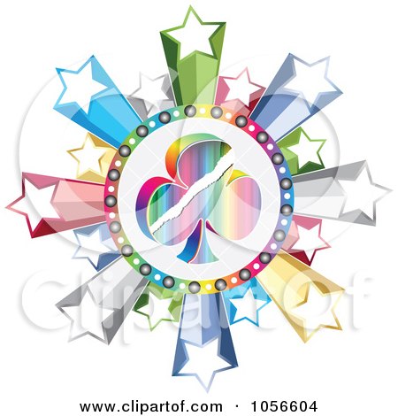 Royalty-Free Vector Clip Art Illustration of a Colorful Club Poker Circle With Stars by Andrei Marincas