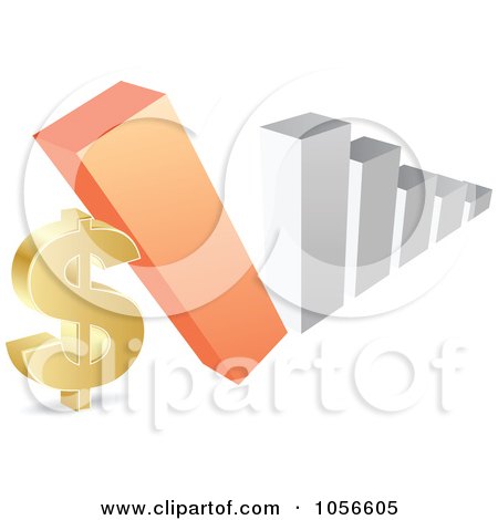 Royalty-Free Vector Clip Art Illustration of a Bar Graph Falling Down On A Dollar Symbol by Andrei Marincas