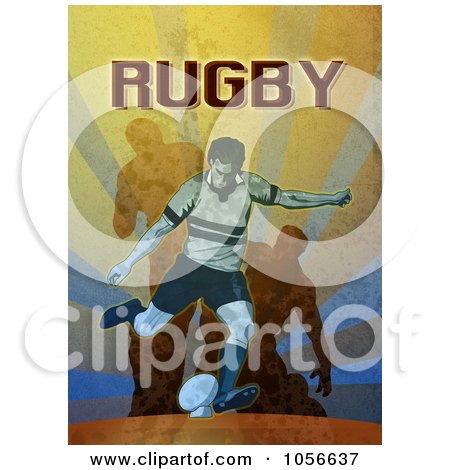 Royalty-Free Clip Art Illustration of a Retro Rugby Player Kicking, On Grunge With Text by patrimonio
