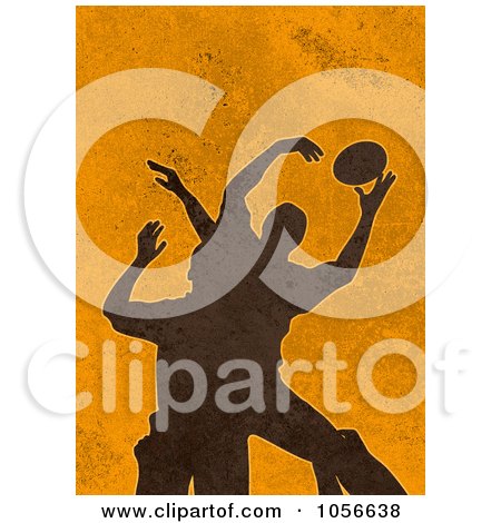 Royalty-Free Clip Art Illustration of Silhouetted Rugby Players On Orange Grunge by patrimonio