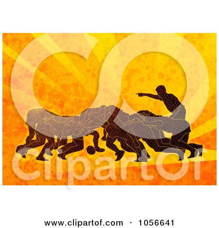 Royalty-Free Clip Art Illustration of Rugby Players Scrumming, On Orange Grunge by patrimonio