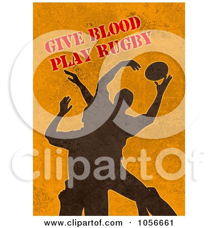 Royalty-Free Clip Art Illustration of Silhouetted Rugby Players On Orange Grunge With Text by patrimonio