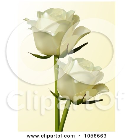 Royalty-Free Vector Clip Art Illustration of Two Ivory Roses On Beige by elaineitalia