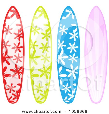 Royalty-Free Vector Clip Art Illustration of a Digital Collage Of 3d Shiny Surfboards With A Floral Patterns by elaineitalia