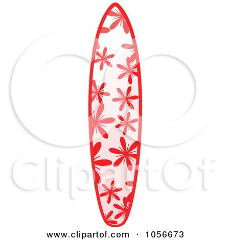 Royalty-Free Vector Clip Art Illustration of a 3d Shiny Surfboard With A Red Floral Pattern by elaineitalia