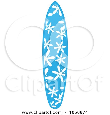 Royalty-Free Vector Clip Art Illustration of a 3d Shiny Surfboard With A Blue Floral Pattern by elaineitalia