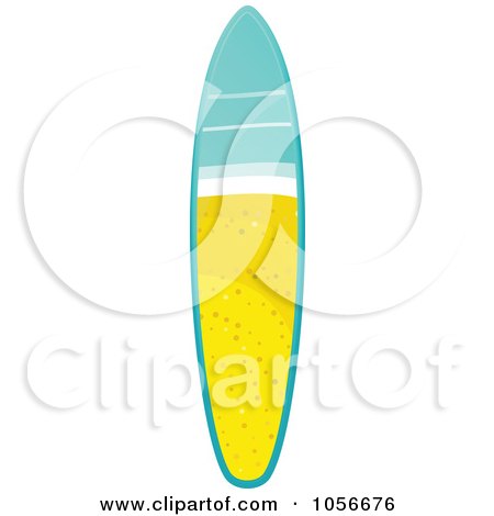 Royalty-Free Vector Clip Art Illustration of a 3d Shiny Surfboard With A Beach Scene by elaineitalia