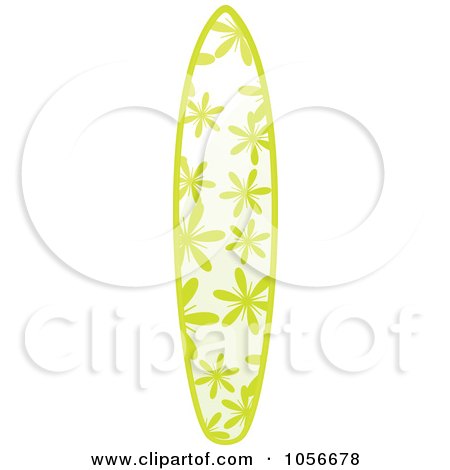 Royalty-Free Vector Clip Art Illustration of a 3d Shiny Surfboard With A Green Floral Pattern by elaineitalia